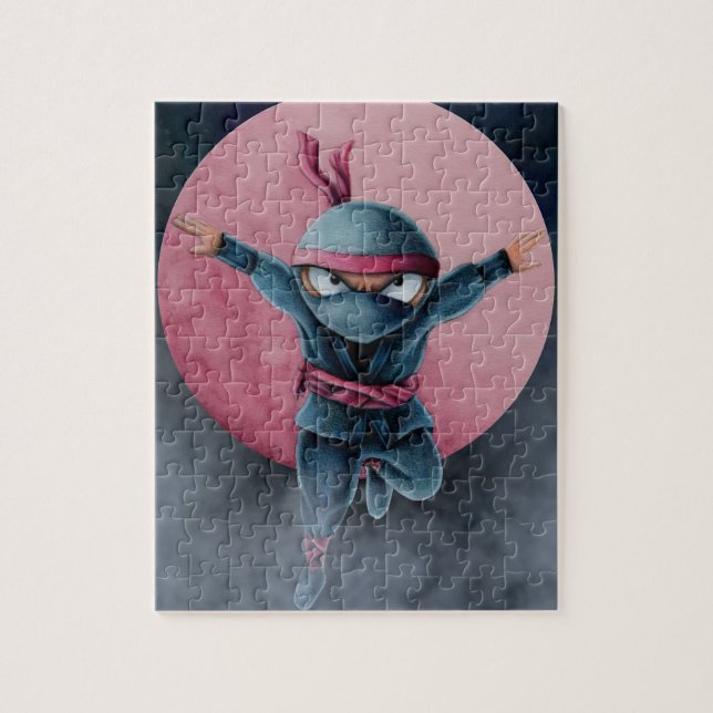 Springender Ninja Roter Mond  Puzzle (Vertikal)
