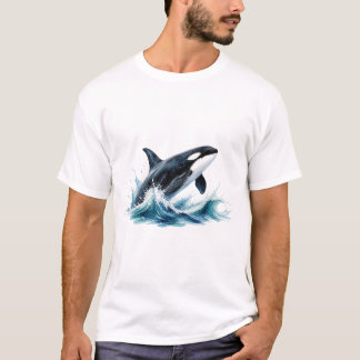 Springender Orca Im Wellenspritzer T-Shirt