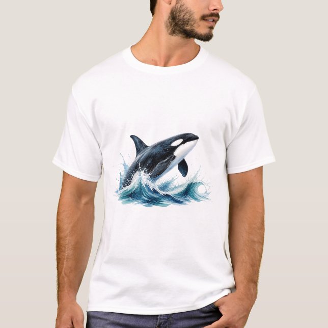 Springender Orca Im Wellenspritzer T-Shirt (Vorderseite)