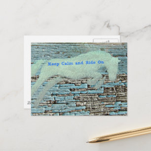Springendes Pferd Mixed Media Blau Postkarte