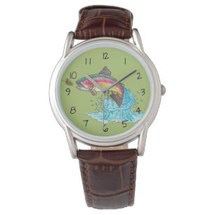 Springendes Regenbogenforelle-Fliegen-Fischen Armbanduhr