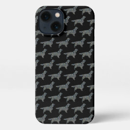 Springer Spanel Niedlich Hund Silhouette Grid Blac iPhone 13 Hülle