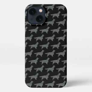 Springer Spanel Niedlich Hund Silhouette Grid Blac iPhone 13 Hülle