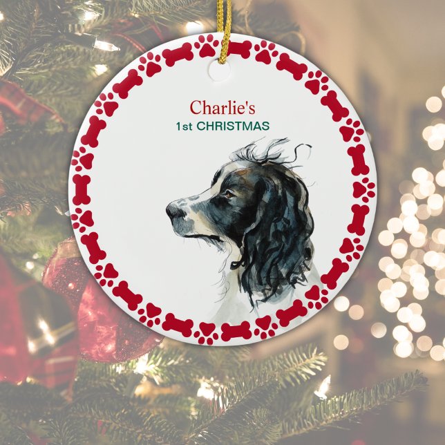 Springer Spaniel 1. Weihnachtsfest Personalisiert Keramik Ornament (Edit to add dog's name on front and year on reverse.  1st Christmas can be changed/ deleted)