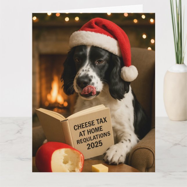 Springer spaniel  'Cheese Tax' Christmas card Karte (Vorderseite)