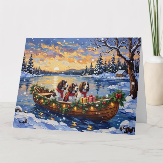 Springer Spaniel Christmas Boat Holiday Karte (Vorderseite)