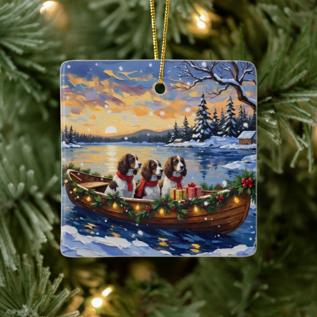Springer Spaniel Christmas Boat Holiday Keramikornament (Baum)