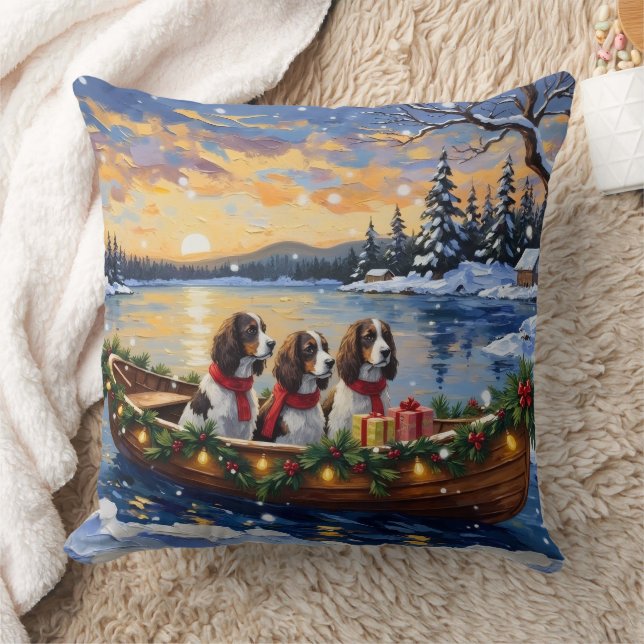 Springer Spaniel Christmas Boat Holiday Kissen (Decke)