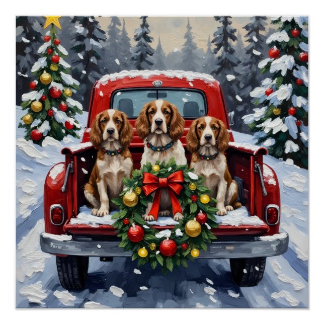 Springer Spaniel Christmas Red Truck Holiday Poster (Vorderseite)