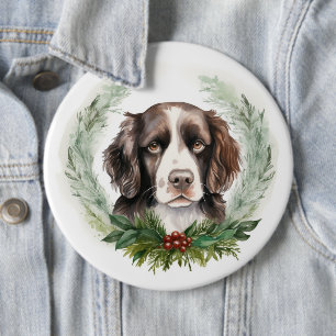Springer spaniel Christmas Wreath Festivals Button