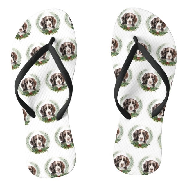 Springer spaniel Christmas Wreath Festivals Flip Flops (Fußbett)