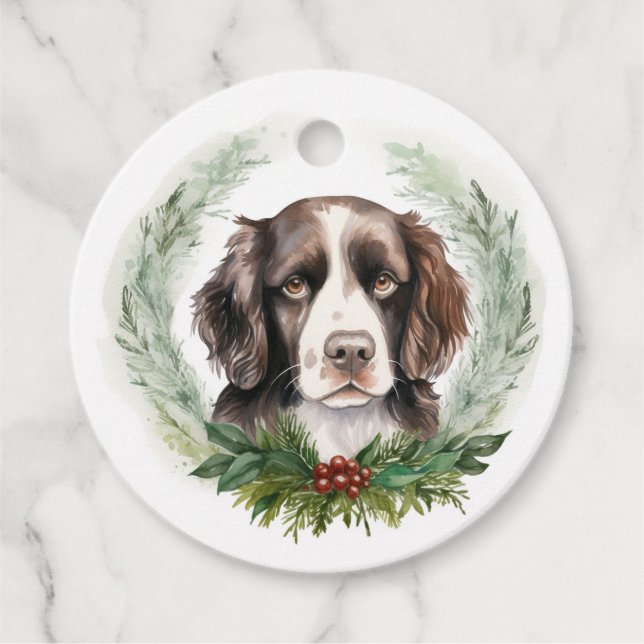 Springer spaniel Christmas Wreath Festivals Geschenkanhänger (Vorderseite)