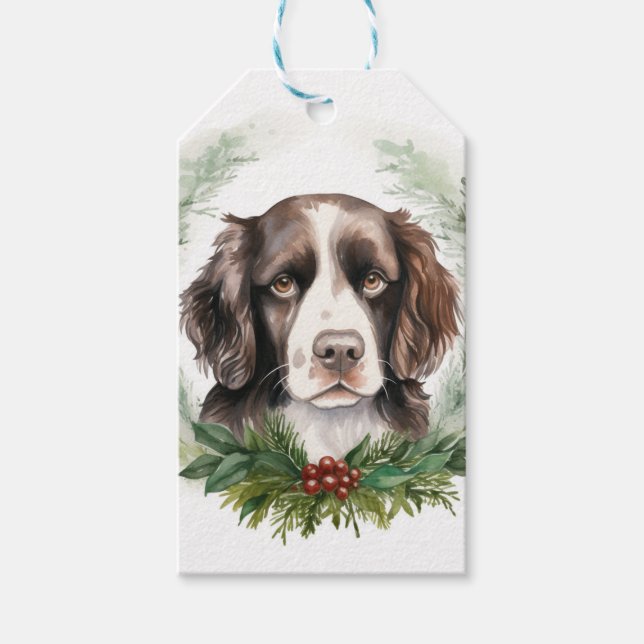 Springer spaniel Christmas Wreath Festivals Geschenkanhänger (Vorderseite)