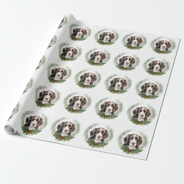 Springer spaniel Christmas Wreath Festivals Geschenkpapier (Ungerollt)