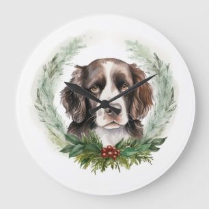 Springer spaniel Christmas Wreath Festivals Große Wanduhr