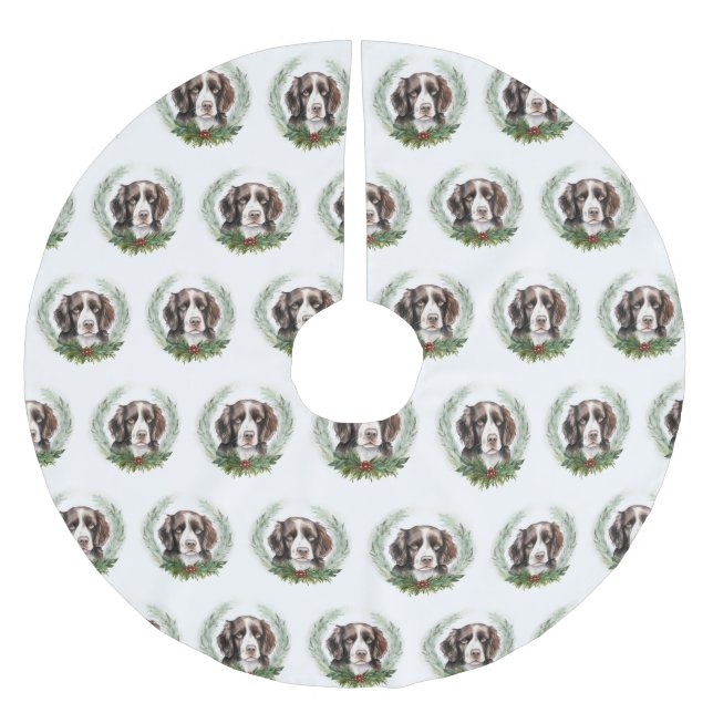 Springer spaniel Christmas Wreath Festivals Polyester Weihnachtsbaumdecke (Vorderseite)