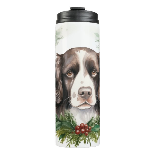 Springer spaniel Christmas Wreath Festivals Thermosbecher (Vorderseite)