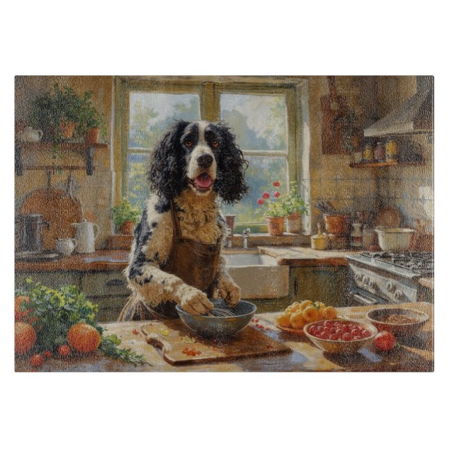 Springer Spaniel Cooking in Kitchen Schneidebrett (Vorderseite)