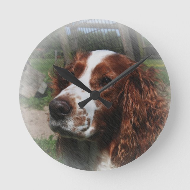 Springer Spaniel Dog Art Runde Wanduhr (Vorderseite)
