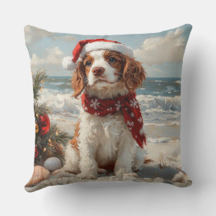 Springer Spaniel Dog Christmas Vintag Beach Kissen