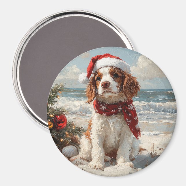 Springer Spaniel Dog Christmas Vintag Beach Magnet (Vorderseite/Rückseite)