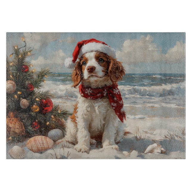 Springer Spaniel Dog Christmas Vintag Beach Schneidebrett (Vorderseite)
