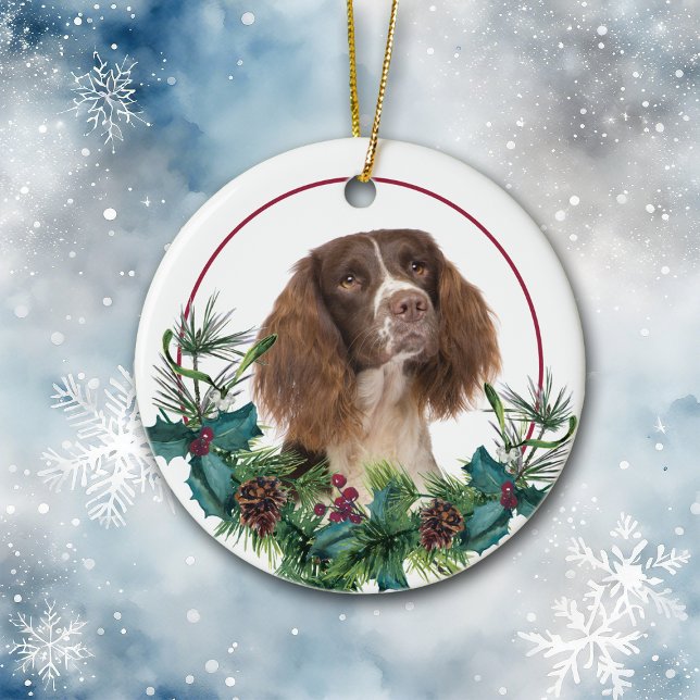 Springer Spaniel Dog Evergreen Wreath Keramik Ornament (Von Creator hochgeladen)