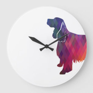 Springer Spaniel Dog Geometrische Silhouette Lila Große Wanduhr