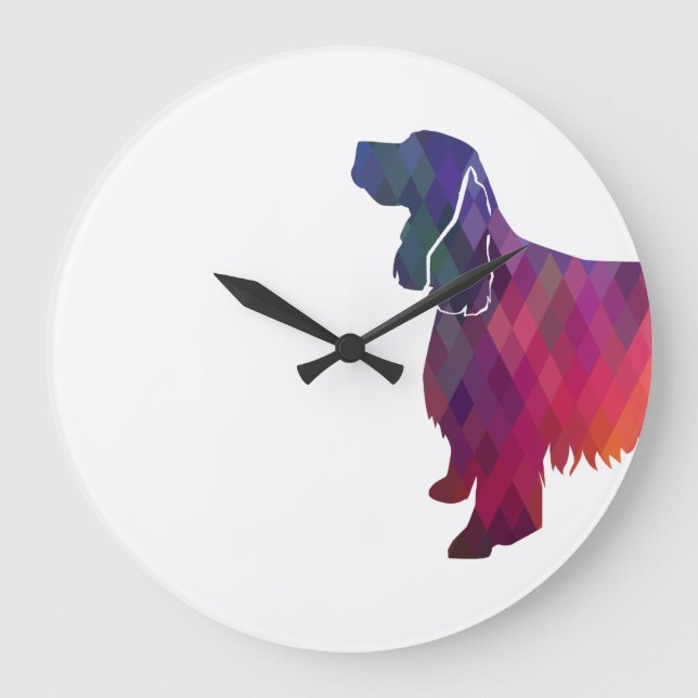 Springer Spaniel Dog Geometrische Silhouette Lila Große Wanduhr (Vorderseite)