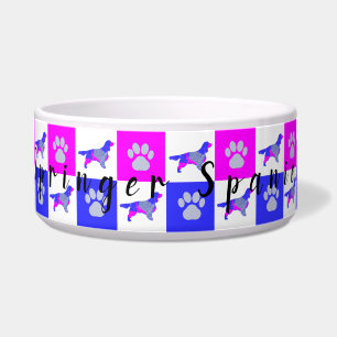 Springer Spaniel Dog & Paw Print Hot Pink & Blue Napf