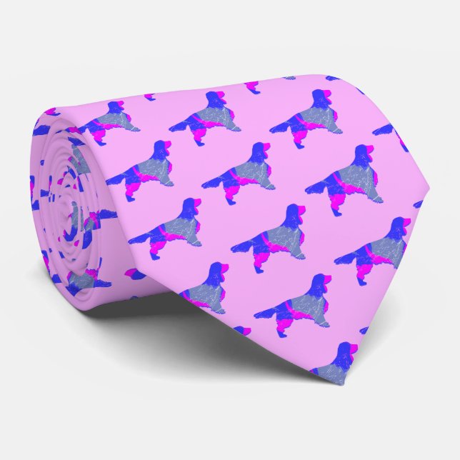 Springer Spaniel Dog Pink & Blue Dark Pink Neck Krawatte (Gerollt)