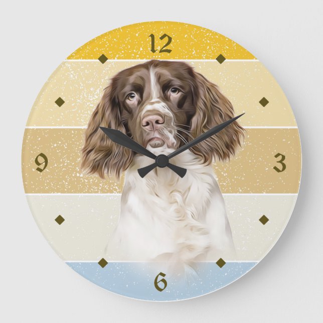 Springer Spaniel Dog Retro Sunset Große Wanduhr (Vorderseite)