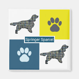 Springer Spaniel Dog Silhouette & Paw Y&B Grid Magnet