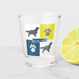 Springer Spaniel Dog Silhouette & Paw Y&B Grid Schnapsglas