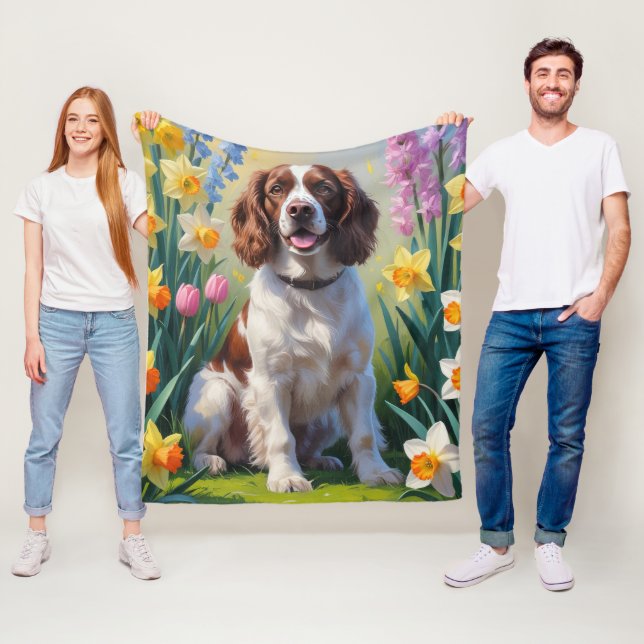 Springer Spaniel Dog Spring Blumen Malerei Fleecedecke (Beispiel)