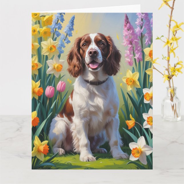 Springer Spaniel Dog Spring Blumen Malerei Karte (Gelbe Blume)