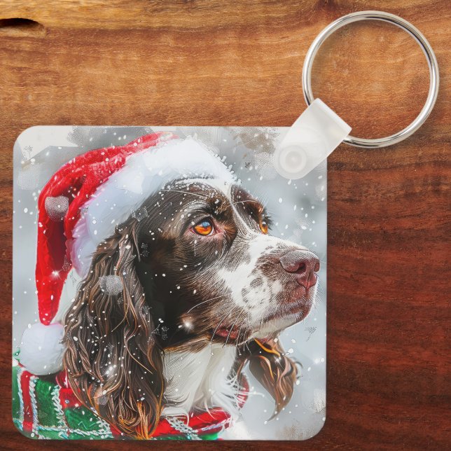 Springer Spaniel Dog Weihnachtsfest Schlüsselanhänger (Rückseite)