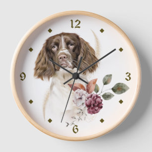 Springer Spaniel Dog Winter Bouquet Clock Uhr
