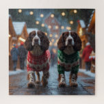 Springer Spaniel Dogs Christmas Snow Holiday Puzzle<br><div class="desc">This festive design captures the joyful spirit of the holiday season, featuring an adorable dogs.Nestled in a winter wonderland, complete with a decorated Christmas tree, and beautifully wrapped presents. Snowflakes gently fall, adding a magical touch to the scene, while the vibrant colors of the holiday decorations create a warm and...</div>