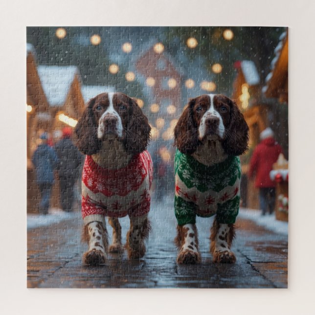 Springer Spaniel Dogs Christmas Snow Holiday Puzzle (Vertikal)
