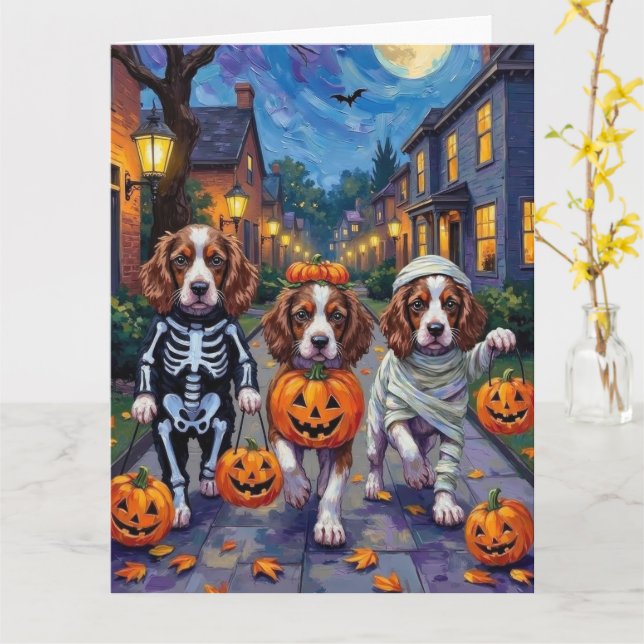 Springer Spaniel Dogs In Halloween Costumes Karte (Gelbe Blume)