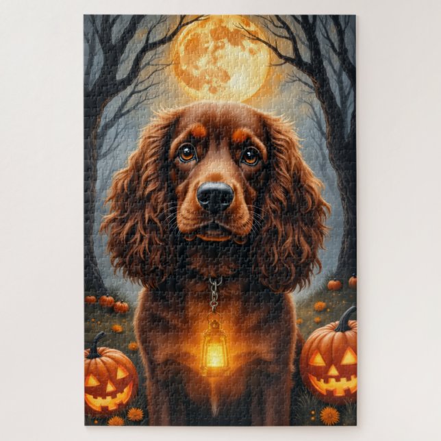 Springer Spaniel Erntedankmond Halloween-Porträt A Puzzle (Vertikal)