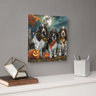 Springer Spaniel Halloween Spooky Quadratische Wanduhr