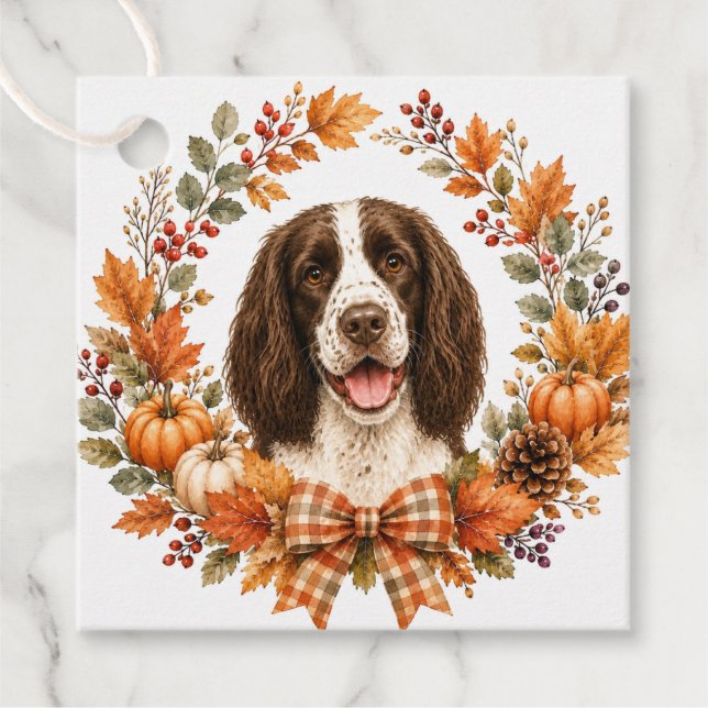 Springer Spaniel Herbst Geschenkanhänger (Vorderseite)