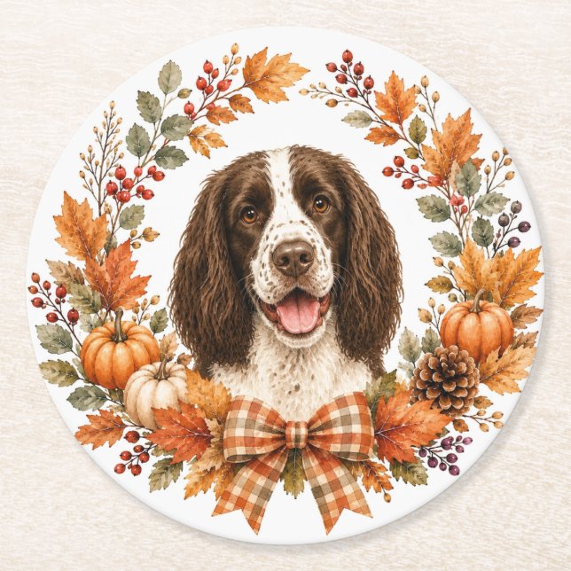 Springer Spaniel Herbst-Getränkeuntersetzer Runder Pappuntersetzer (Vorderseite)