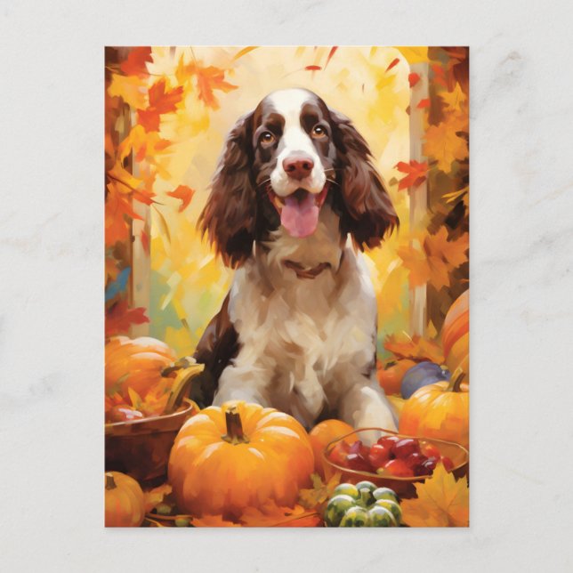 Springer Spaniel Herbst Thanksgiving  Postkarte (Vorderseite)