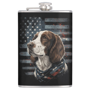 Springer Spaniel Hund Amerikanische Flagge Flachmann