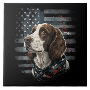 Springer Spaniel Hund Amerikanische Flagge Fliese