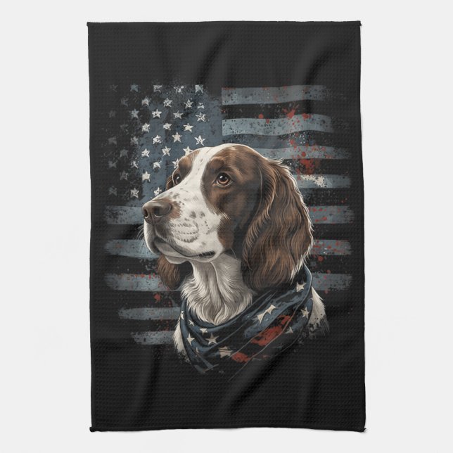 Springer Spaniel Hund Amerikanische Flagge Geschirrtuch (Vertikal)