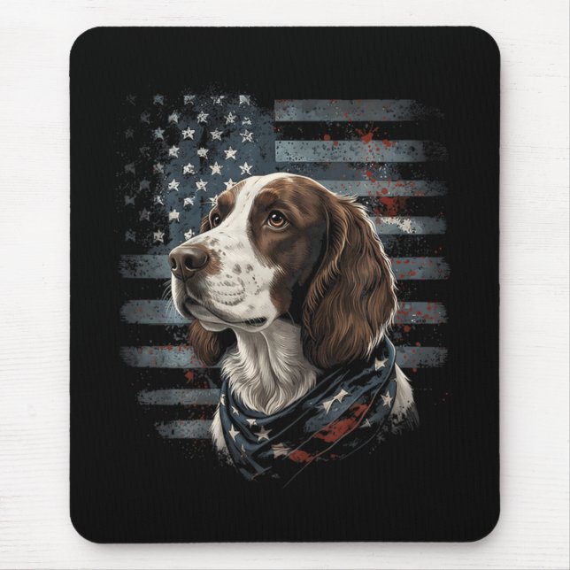Springer Spaniel Hund Amerikanische Flagge Mousepad (Vorne)